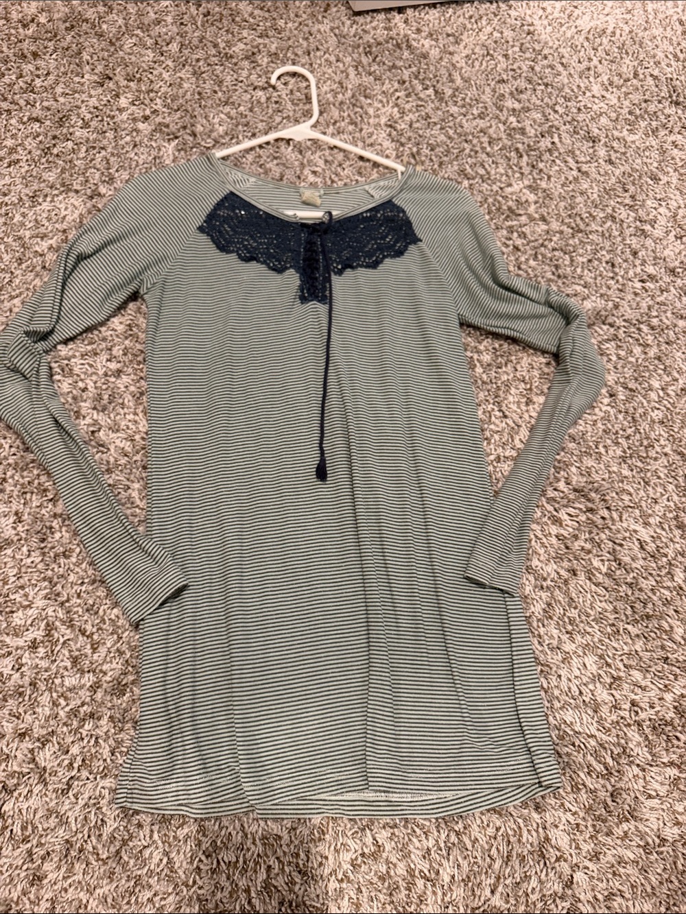 gimmicks by BKE Olive & Black Striped Lace-Trim long sleeve